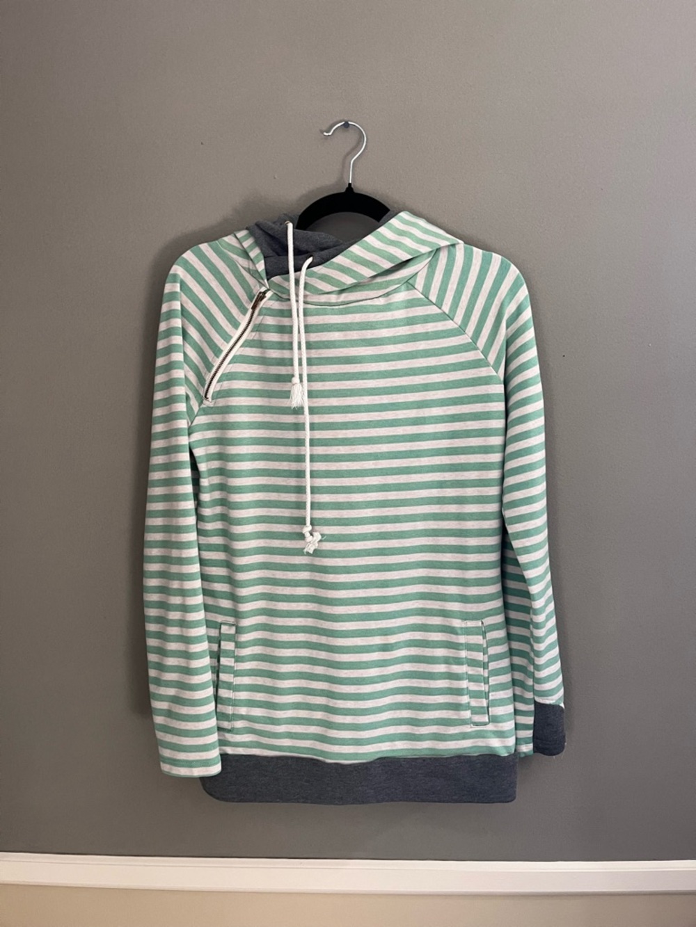 Ampersand Avenue DoubleHood Striped Mint and White Hoodie Nautical Preppy